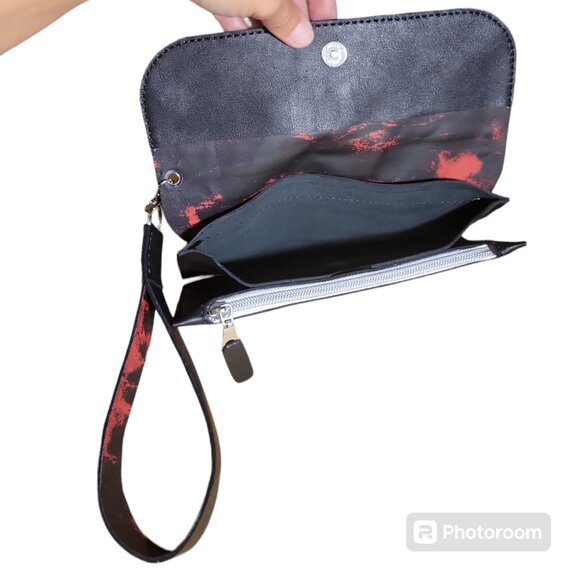 Handcrafted Genuine Leather Retro Black and Red Ladies wristlet/long wal… - Picture 4 of 5